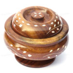 Woodino Sheesham Wood Handi Design Bowls with Lid (Size- 5,6,7 inch) Set of 3