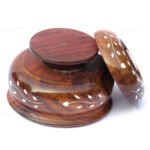 Woodino Sheesham Wood Handi Design Bowls with Lid (Size- 5,6,7 inch) Set of 3