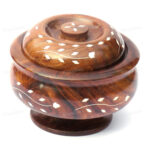 Woodino Sheesham Wood Handi Design Bowls with Lid (Size- 5,6,7 inch) Set of 3