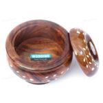 Woodino Sheesham Wood Handi Design Bowls with Lid (Size- 5,6,7 inch) Set of 3