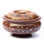 Woodino Sheesham Wood Handi Design Bowls with Lid (Size- 5,6,7 inch) Set of 3