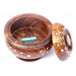 Woodino Sheesham Wood Handi Design Bowls with Lid (Size- 5,6,7 inch) Set of 3