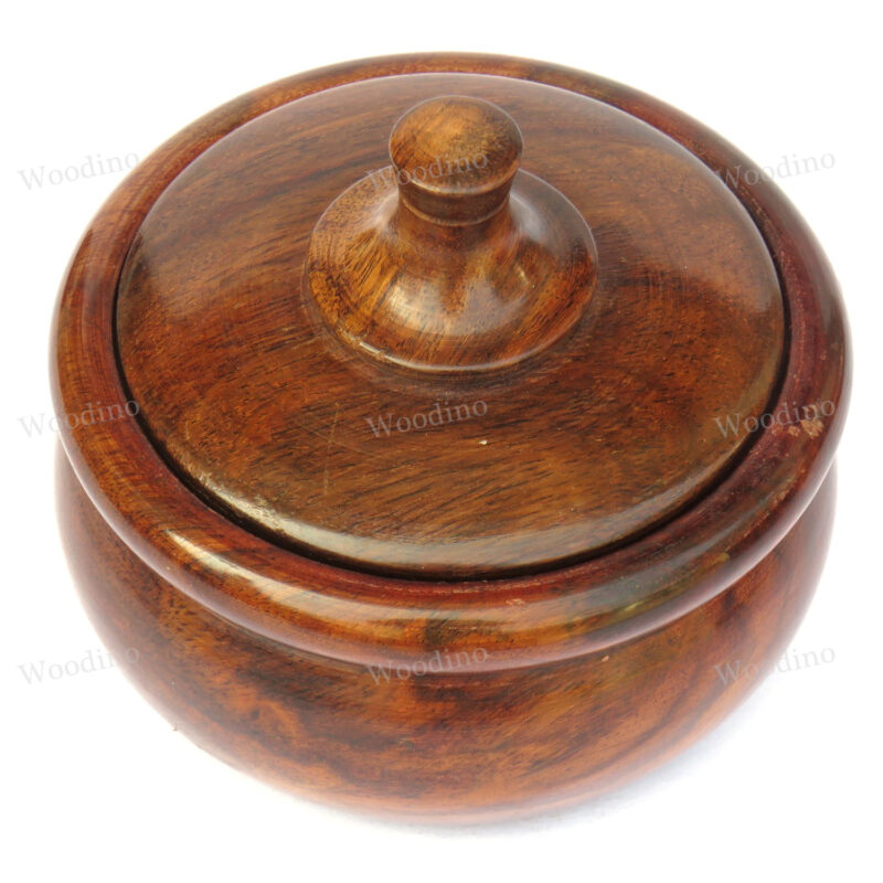 Woodino Sheesham Wood Small Sugar Bowl with Lid (Size- 4 inch)