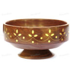 Woodino Sheesham Wood Brass Work Bowl with Base (Size- 6 inch)