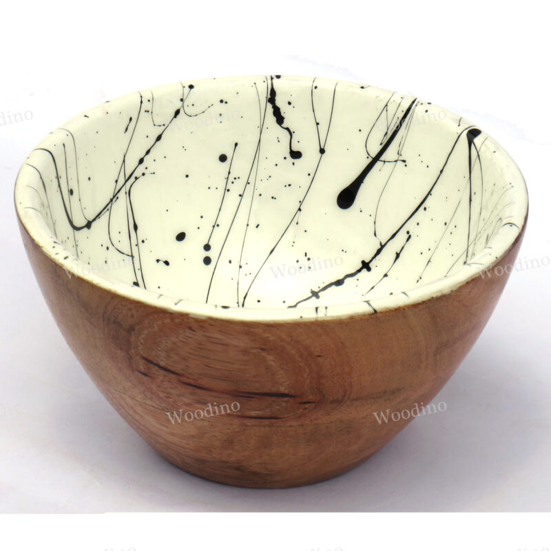 Woodino Plain Wooden Epoxy Resin Waterproof Black White Bowl Size 5 inch