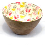 Woodino Floral Painted Wooden Epoxy Resin Waterproof Bowl (Size- 5 inch)