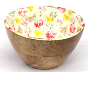 Woodino Floral Painted Wooden Epoxy Resin Waterproof Bowl (Size- 5 inch)