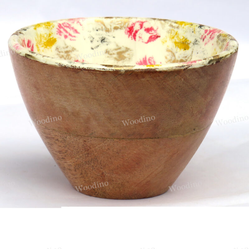 Woodino Floral Painted Wooden Epoxy Resin Waterproof Bowl (Size- 4 inch)