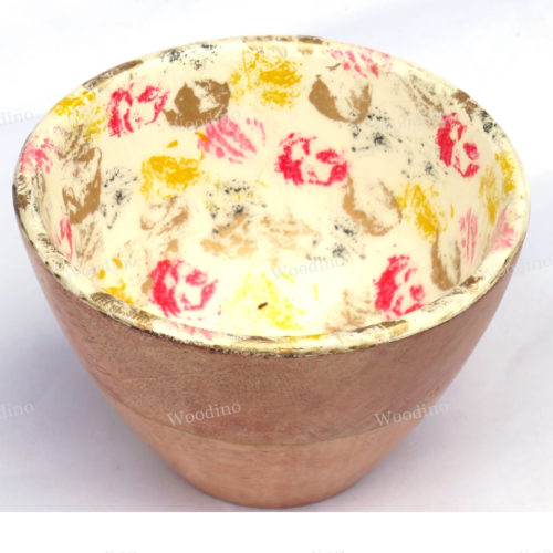Woodino Floral Painted Wooden Epoxy Resin Waterproof Bowl (Size- 4 inch)