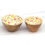 Woodino Floral Painted Wooden Epoxy Resin Waterproof Bowl (Size- 4 inch & 5 inch)