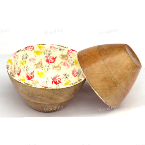 Woodino Floral Painted Wooden Epoxy Resin Waterproof Bowl (Size- 4 inch & 5 inch)