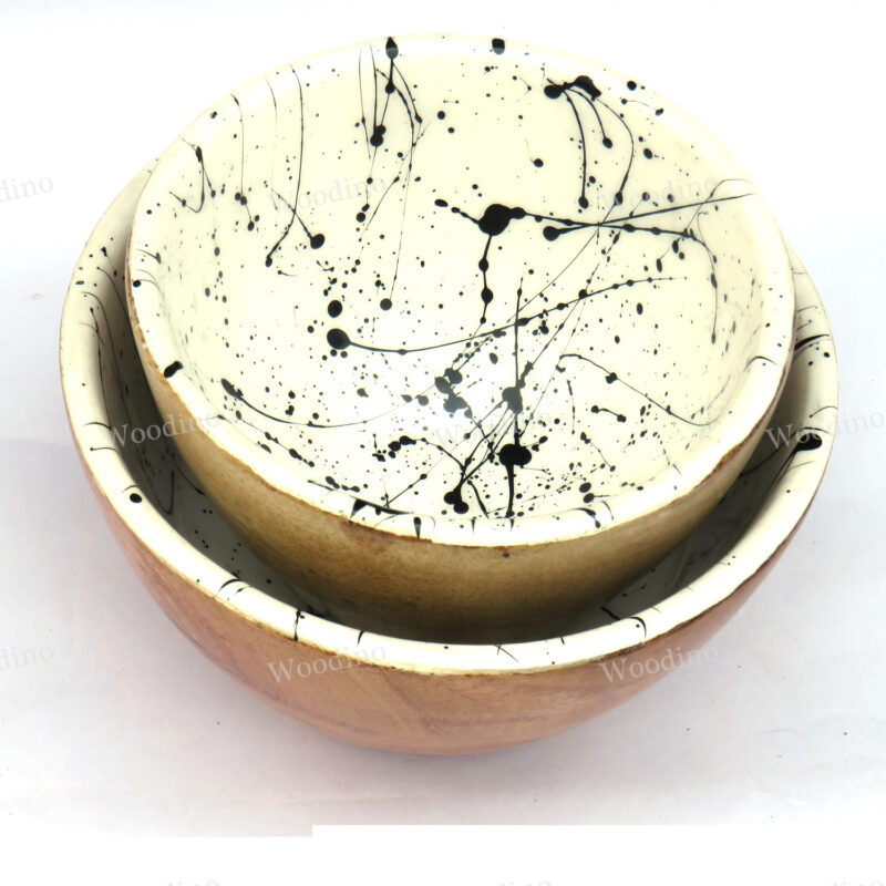 Woodino Plain Wooden Epoxy Resin Waterproof Black White Bowls Combo Pack (Size- 4 inch & 5 inch)