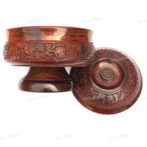 Woodino Full Hand Carved Sheesham Wood (Size- 9 inch dia) Chapati Box