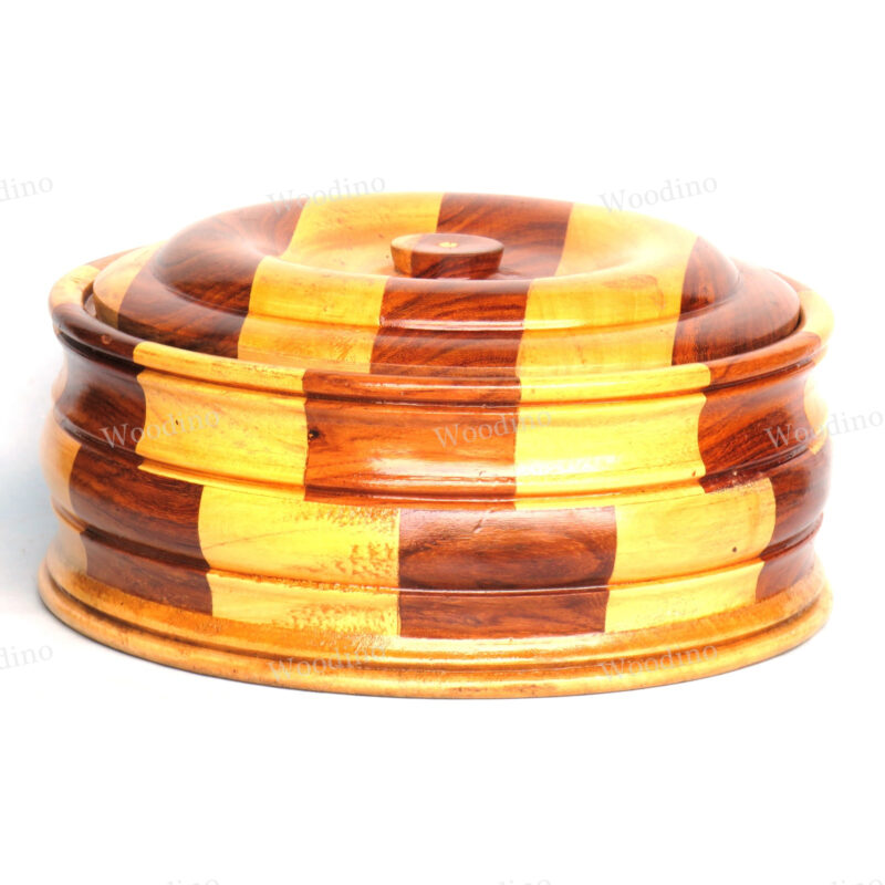 Woodino Sheesham Yellow Joint Work Plain Inside Wooden Chapati Box Cum Storage Box