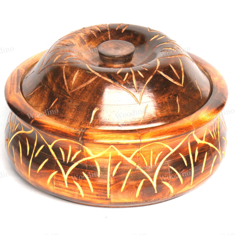 Woodino Mango Wood Antique Vintage Look Nakshi Chapati Box Cum Storage Box