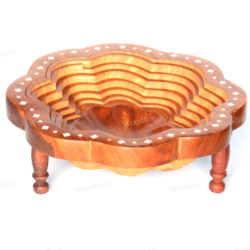 Woodino Round Folding Spring Dryfruit Sheesham (Size 12 inch) Tray