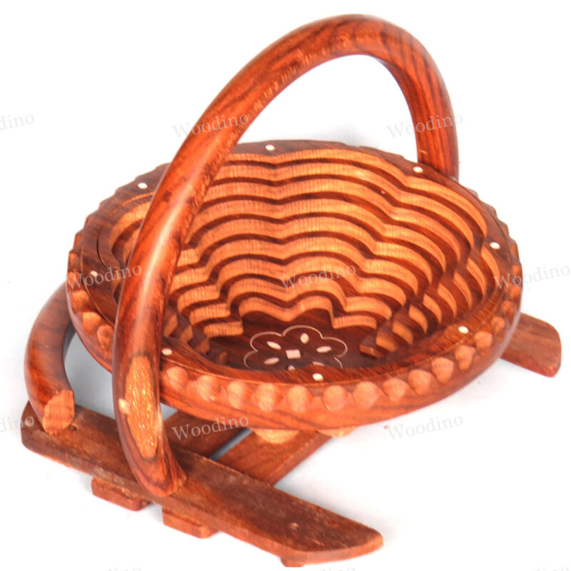 Woodino Round Handle Basket Folding Dryfruit (Size 10 inch) Tray