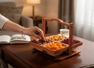 Woodino Square 4 Part Handle Basket Folding Dryfruit (Size: 12 inch) Tray