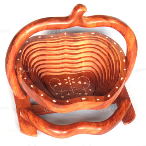 Woodino Apple Handle Basket Folding Dryfruit Sheesham (Size: 12 inch) Tray