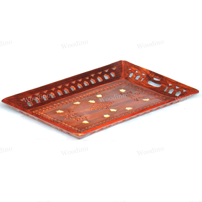 Woodino Sheesham Jaali/Net Brass Art Handicrafts (Size: 15x10 inch) Tray