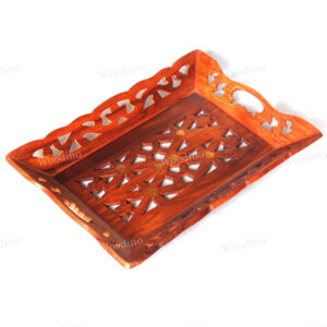 Woodino Sheesham Thick Jaali/Net Brass Art Handicrafts (Size: 13x9 inch) Tray