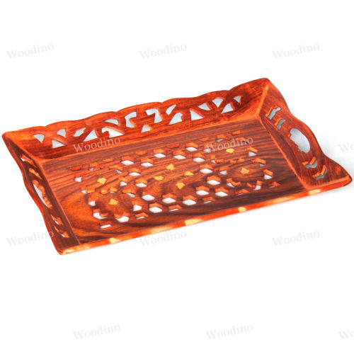Woodino Sheesham Thick Jaali/Net Brass Art Handicrafts (Size: 15x10 inch) Tray