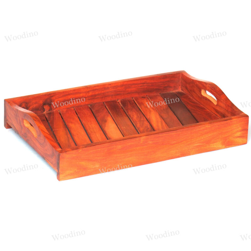 Woodino Modern Strip Design Sheesham Tray (Size- 13x9 inch)