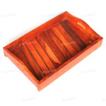 Woodino Modern Strip Design Sheesham Tray (Size- 13x9 inch)