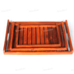Woodino Side Handle Carving Strip Design Sheesham Tray Set (Size Big- 18x12 inch)