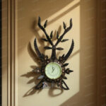 Woodino Analog Wall Clock Big Size | Antique Deer Sword (Hiran Talwar) Design | Handcrafted Wooden Folding Ghadi | 32x18 Inch with 7 Inch Dial | Decorative Wall Clock