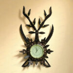 Woodino Analog Wall Clock Big Size | Antique Deer Sword (Hiran Talwar) Design | Handcrafted Wooden Folding Ghadi | 32x18 Inch with 7 Inch Dial | Decorative Wall Clock