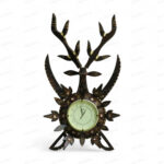 Woodino Analog Wall Clock Big Size | Antique Deer Sword (Hiran Talwar) Design | Handcrafted Wooden Folding Ghadi | 32x18 Inch with 7 Inch Dial | Decorative Wall Clock