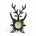 Woodino Analog Wall Clock Big Size | Antique Deer Sword (Hiran Talwar) Design | Handcrafted Wooden Folding Ghadi | 32x18 Inch with 7 Inch Dial | Decorative Wall Clock