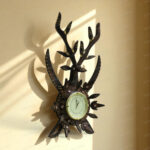 Woodino Analog Wall Clock Big Size | Antique Deer Sword (Hiran Talwar) Design | Handcrafted Wooden Folding Ghadi | 32x18 Inch with 7 Inch Dial | Decorative Wall Clock