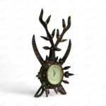 Woodino Analog Wall Clock Big Size | Antique Deer Sword (Hiran Talwar) Design | Handcrafted Wooden Folding Ghadi | 32x18 Inch with 7 Inch Dial | Decorative Wall Clock