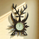 Woodino Analog Wall Clock Big Size | Antique Deer Sword (Hiran Talwar) Design | Handcrafted Wooden Folding Ghadi | 32x18 Inch with 7 Inch Dial | Decorative Wall Clock