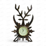Woodino Analog Wall Clock Big Size | Antique Deer Sword (Hiran Talwar) Design | Handcrafted Wooden Folding Ghadi | 32x18 Inch with 7 Inch Dial | Decorative Wall Clock
