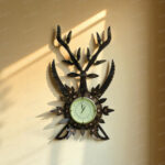 Woodino Analog Wall Clock Big Size | Antique Deer Sword (Hiran Talwar) Design | Handcrafted Wooden Folding Ghadi | 32x18 Inch with 7 Inch Dial | Decorative Wall Clock