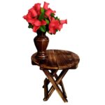 Woodino Antique Wooden Multi-purpose Round Folding Table/Stool