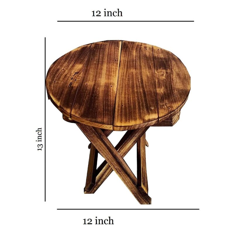 Woodino Antique Wooden Multi-purpose Round Folding Table/Stool