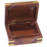 Woodino Shisham Carving and Brass Four Leaves Design Wooden Box or Vanity Box