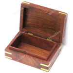 Woodino Shisham Carving and Brass Four Leaves Design Wooden Box or Vanity Box