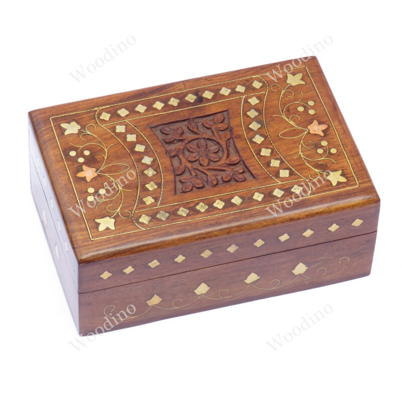 Woodino Shisham Carving and Brass Premium Quality Latest Design Wooden Box or Vanity Box