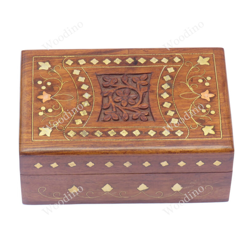 Woodino Shisham Carving and Brass Premium Quality Latest Design Wooden Box or Vanity Box