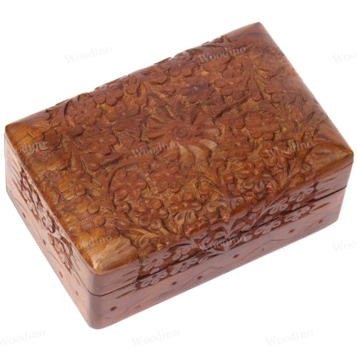Woodino Shisham Full Carving Premium Quality Best Design Wooden Box or Vanity Box (6x4 inch)