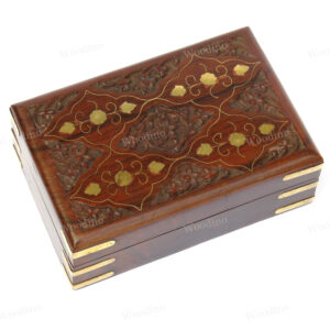 Woodino Shisham Carving and Brass Premium Quality Good Design Wooden Box or Vanity Box (6x4 inch)