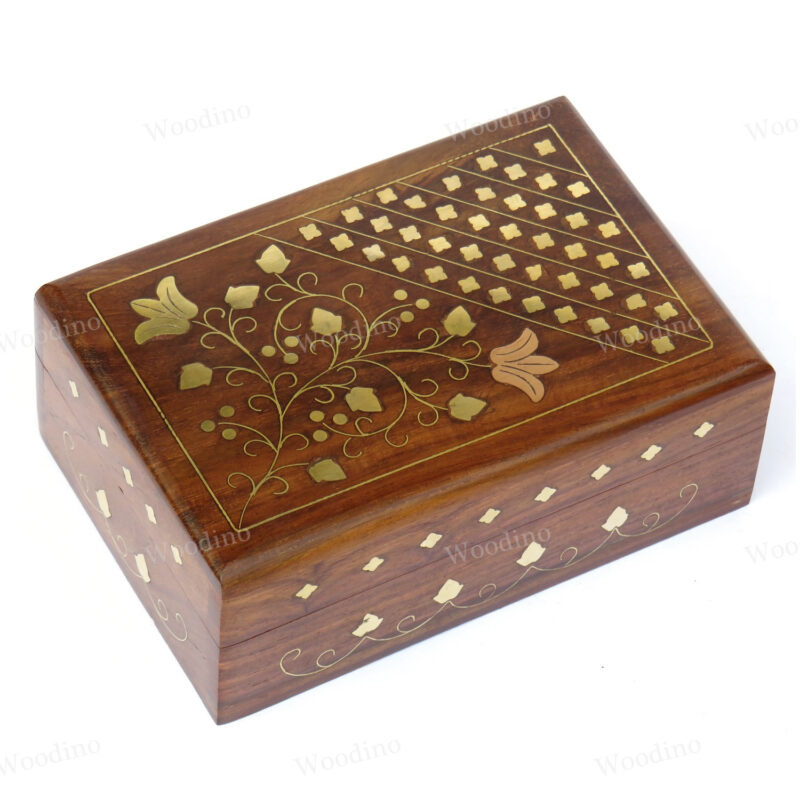 Woodino Shisham Full Brass Work Premium Quality Unique Design Wooden Box or Vanity Box (6x4 inch)