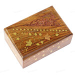 Woodino Shisham Carving and Brass Premium Quality Corner Design Wooden Box or Vanity Box (6x4 inch)