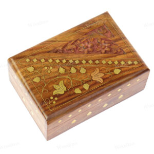 Woodino Shisham Carving and Brass Premium Quality Corner Design Wooden Box or Vanity Box (6x4 inch)