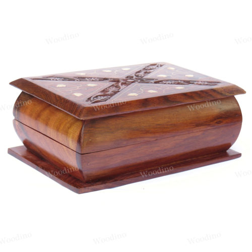 Woodino Shisham Carving and Brass Premium Quality Book Design Wooden Box or Vanity Box (6x4 inch)